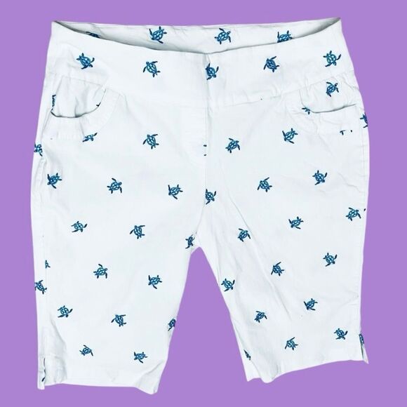 Breezes By Anthony’s Resort Blue white Embroidery Turtles Shorts Pull On Sz 16 - Picture 1 of 11